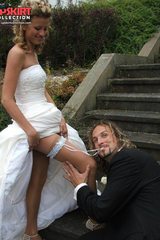 blonde bride in stockings upskirts